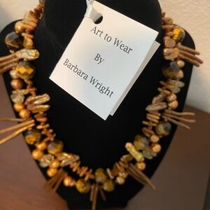Handmade Tiger's Eye Pearl Coral Citrine Statement Necklace Art Jewelry
